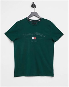 Зеленая футболка с логотипом на груди Tommy hilfiger