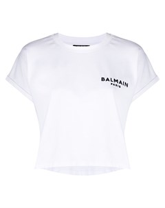 Укороченная футболка с вышитым логотипом Balmain
