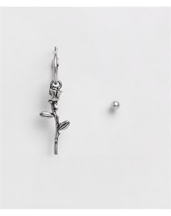 Комплект из серебристой серьги гвоздика и серьги кольца с элементом в виде розы Asos design