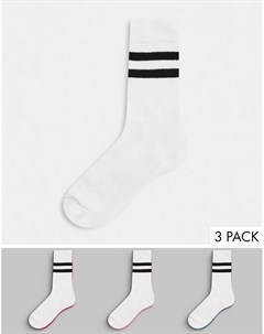 Набор 3 пар белых спортивных носков с черными полосками FCUK French connection