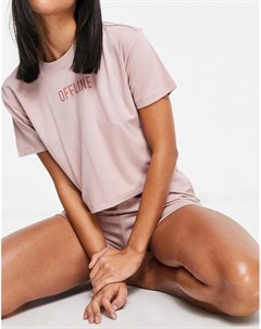 Розовый комплект из футболки и шорт в стиле casual с принтом offline Threadbare