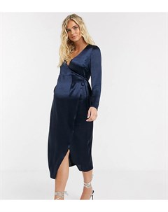 Темно синее атласное платье миди с запахом ASOS DESIGN Maternity Asos maternity