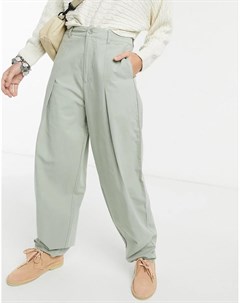 Плиссированные брюки цвета хаки с объемными штанинами Asos design