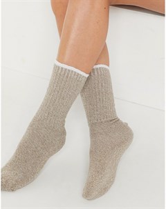 Двухцветные носки в крупный рубчик до щиколотки белого и светло коричневого цветов Asos design