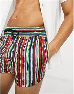 Короткие шорты для плавания в разноцветную полоску в индейском стиле Asos design