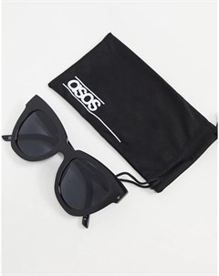 Солнцезащитные очки в массивной оправе кошачий глаз блестящего черного цвета Recycled Asos design