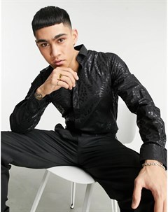 Черная облегающая рубашка с леопардовым принтом в тон Twisted tailor