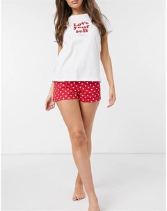 Пижамный комплект с красными шортами с белым принтом Threadbare