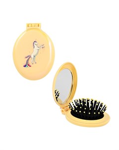 Расческа для волос с зеркалом складная желтая Miss pinky