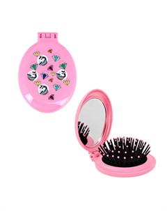 Расческа для волос с зеркалом складная розовая Miss pinky