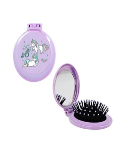 Расческа для волос с зеркалом складная фиолетовая Miss pinky