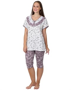 Жен пижама Цветочек Кофейный р 48 Оптима трикотаж