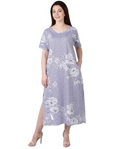 Жен платье Лён цветы Синий р 66 Оптима трикотаж