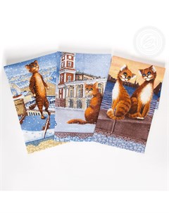 Набор полотенец Питерские коты Голубой р 45х60 Артпостель