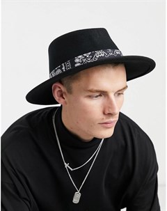 Черная шляпа регулируемого размера с широкими полями и лентой в стиле банданы Asos design