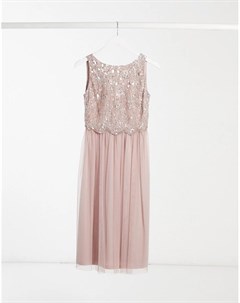 Светло розовое платье миди с кружевной аппликацией Bridesmaid Lipsy