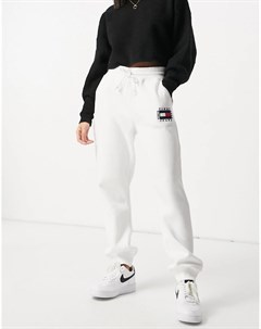 Белые спортивные брюки узкого кроя с логотипом флагом от комплекта Tommy jeans