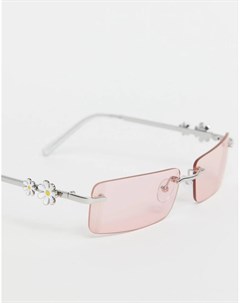 Солнцезащитные очки без оправы с дужками с отделкой ромашками и розовыми линзами в стиле 90 х Asos design