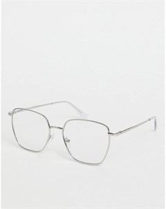 Серебристые квадратные очки в металлической оправе кошачий глаз с прозрачными стеклами Asos design