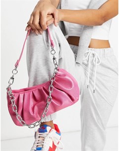 Розовая свободная сумка на плечо со сборками съемной цепочкой и змеиным принтом Asos design