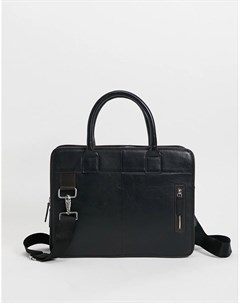 Черно коричневый кожаный портфель Asos design