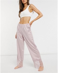 Светло розовые атласные брюки с кружевной отделкой Loungeable