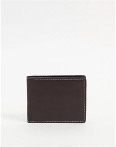 Кожаный кошелек темно коричневого цвета с контрастной строчкой Asos design