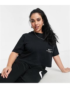 Черная oversized футболка с логотипом галочкой Plus Nike