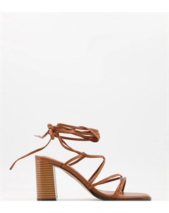 Светло коричневые босоножки на среднем каблуке для широкой стопы с завязкой вокруг щиколотки Waterli Asos design