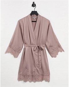 Розовый атласный халат с кружевной отделкой Loungeable