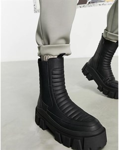 Черные ботинки челси из искусственной кожи на массивной подошве с дутым дизайном Asos design