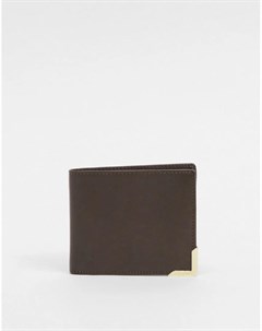 Кожаный кошелек темно коричневого цвета с фирменной металлической кромкой Asos design