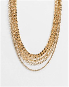 Золотистое ярусное ожерелье из цепочки с разными звеньями Pieces