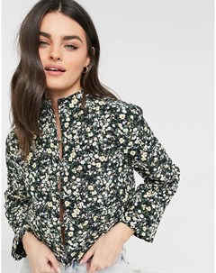 Стеганый пиджак свободного кроя с мелким цветочным принтом от комплекта Fashion union