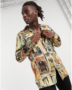 Атласная рубашка с отложным воротником и винтажным принтом карты таро Asos design