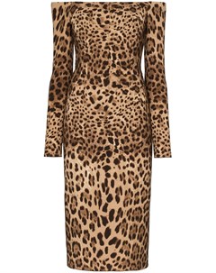 Леопардовое платье миди с открытыми плечами Dolce&gabbana