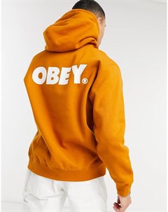 Худи оранжевого цвета с крупным логотипом на спине Obey