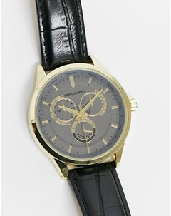 Классические наручные часы с бронзовым циферблатом и черным ремешком под кожу крокодила Asos design