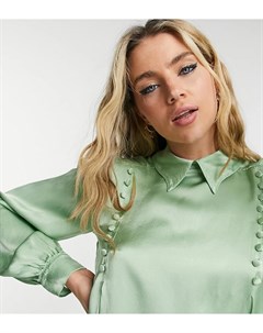 Шалфейно зеленая атласная блузка с пуговицами Jenni Ghost