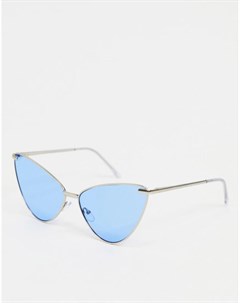 Серебристые солнцезащитные очки кошачий глаз с голубыми линзами Aj morgan