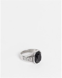 Серебристое кольцо печатка с черным камнем Sovereign Topman