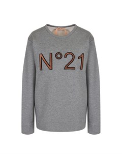 Хлопковый пуловер с круглым вырезом и логотипом бренда No21