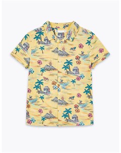 Рубашка с тропическим принтом из 100 чистого хлопка Marks & spencer