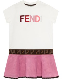 Платье в стиле колор блок с вышитым логотипом Fendi kids