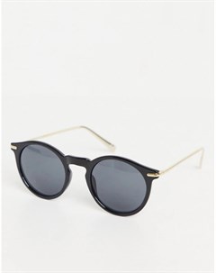 Черные блестящие круглые солнцезащитные очки с металлическими дужками Asos design