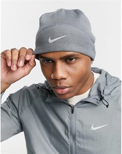 Серая шапка бини с логотипом галочкой Nike running