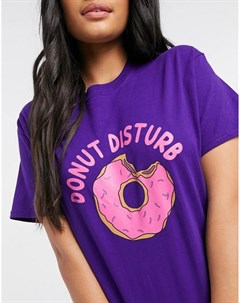 Фиолетовая пижама из футболки с принтом Donut disturb и шортами леггинсами Heartbreak