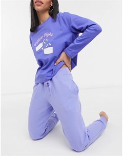 Синий пижамный комплект с принтом Pillow fight Heartbreak