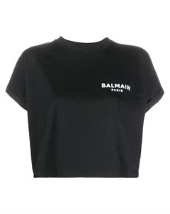 Укороченная футболка с вышитым логотипом Balmain