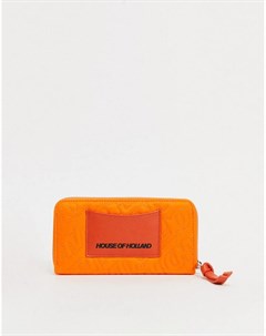 Оранжевый кошелек на молнии с вышитым фирменным узором House of holland